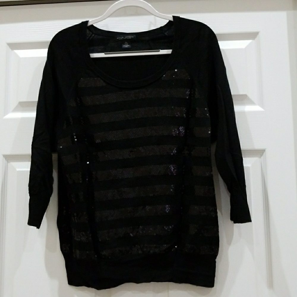 Black Sequined Striped Sweater Banana Republic
